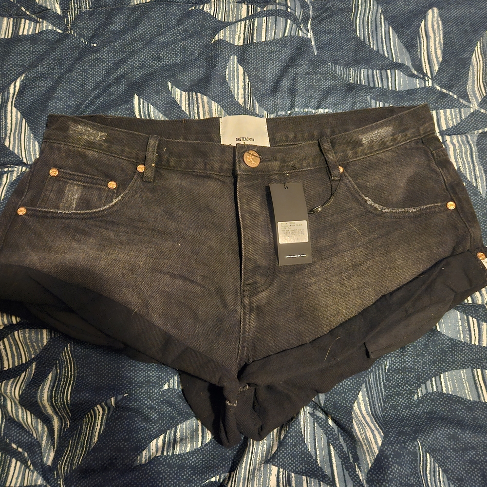 One Teaspoon Black Jean Shorts Raw Hem